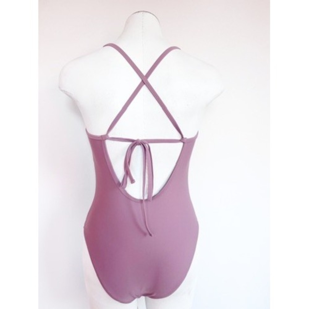 Dusty Lilac Purple V-Neck Strappy Criss Cross Back One Piece Swimsuit